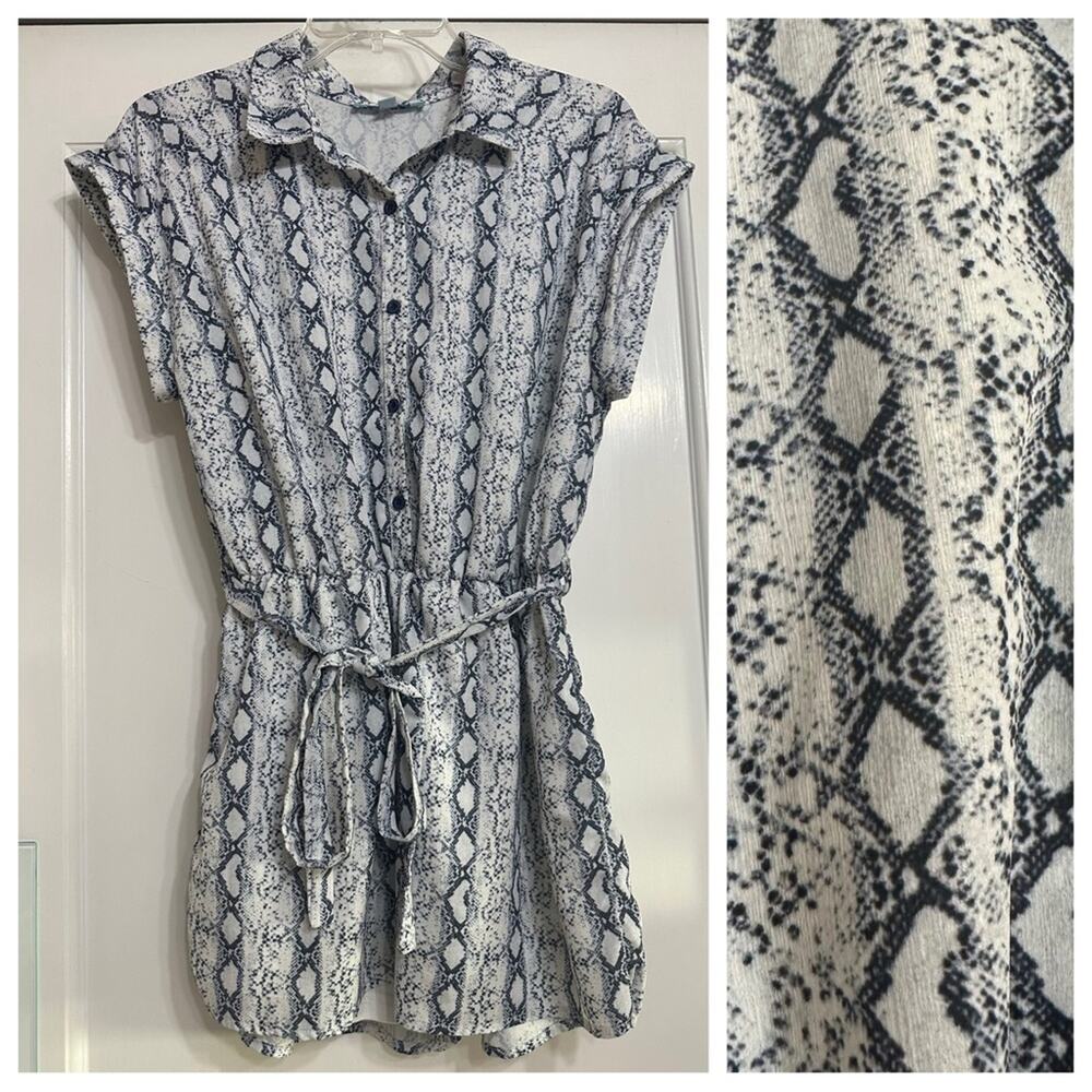 She + Sky Snakeskin Print Button-Up Romper, Lined, M